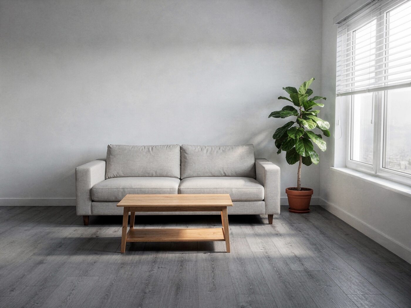 Living room with a sofa and a bright window