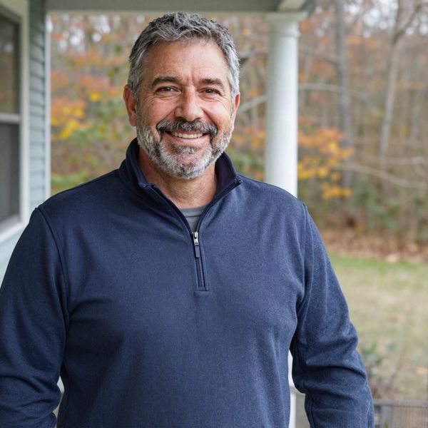 Dave Novak, the owner of Varsity House, standing on the porch